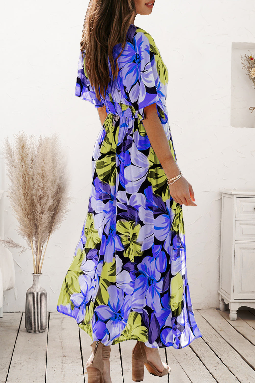 Plunge Printed Split Midi Dress - store name